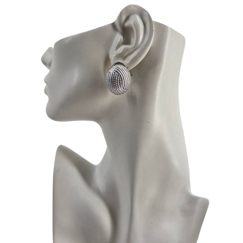 Vintage Givenchy Silver Tone Textured Clip-On Earrings 1.04”